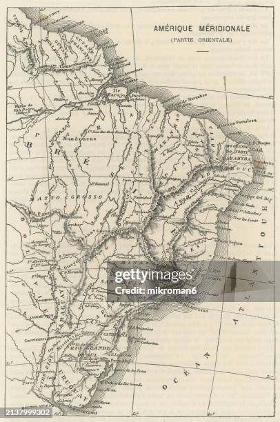 old engraved map of brazil, south america - brazil stock pictures, royalty-free photos & images