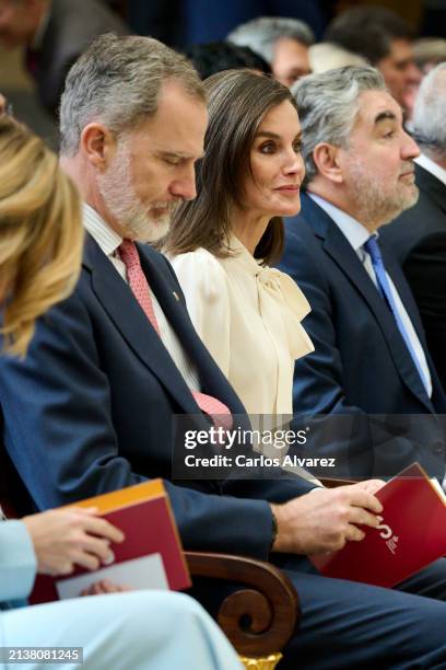 King Felipe VI of Spain and Queen Letizia of Spain deliver the 2022 National Sports Awards at the El Pardo Palace on April 04, 2024 in Madrid, Spain.