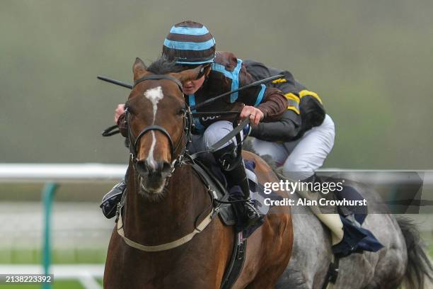 Hollie Doyle riding Desfondado win The Download The Racecourse App Raceday Ready Handicap at Lingfield Park Racecourse on April 04, 2024 in...