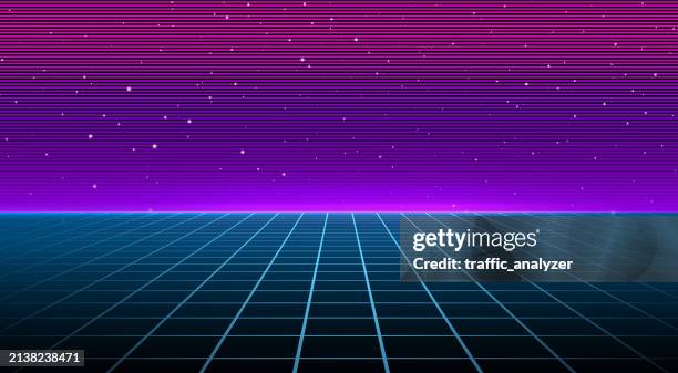 synthwave retro background - perspective grid stock illustrations