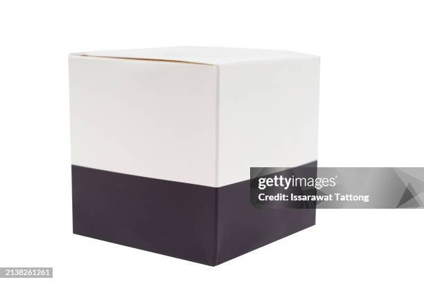 square paper boxes mockups isolated on white background - packing cubes stock pictures, royalty-free photos & images
