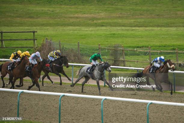 Daniel Tudhope riding Star Of Lady M win The Get The Inside Track With raceday-ready.com Handicap at Lingfield Park Racecourse on April 04, 2024 in...