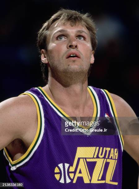 Tom Chambers, Power Forward for the Utah Jazz looks on during the NBA Pacific Division basketball game against the Portland Trail Blazers on 24th...