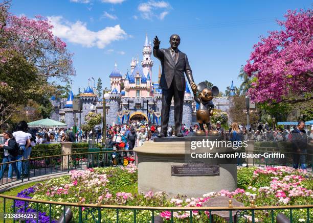 General views of the Walt Disney 'Partners' statue at Disneyland on April 06, 2024 in Anaheim, California.