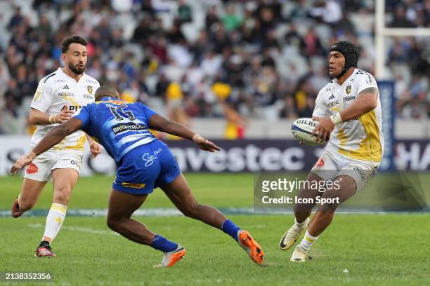 Ulupano Seuteni of La Rochelle in action during the Investec Champions Cup match between Stormers and La Rochelle at Cape Town Stadium on April 6,...