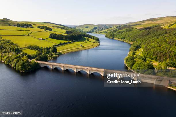 ladybower reservoir. english peak district. - peak district national park stock pictures, royalty-free photos & images