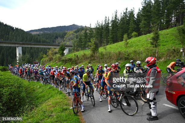 General view of the peloton waitingafter the neutralization of the race due to a multiple fall during the 63rd Itzulia Basque Country 2024, Stage 4 a...