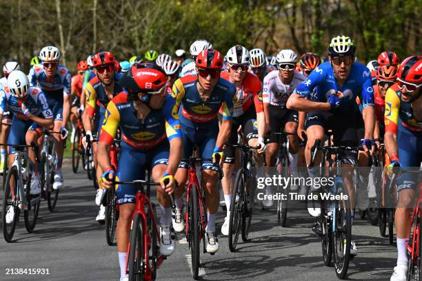 Andrea Bagioli of Italy and Team Lidl - Trek and Jon Barrenetxea of Spain and Movistar Team compete during the 63rd Itzulia Basque Country 2024,...