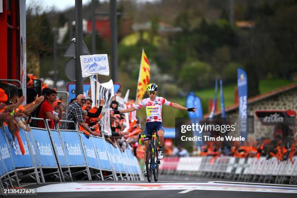 Louis Meintjes of South Africa and Team Intermarche - Wanty - Polka Dot Mountain Jersey celebrates at finish line as stage winner during the 63rd...