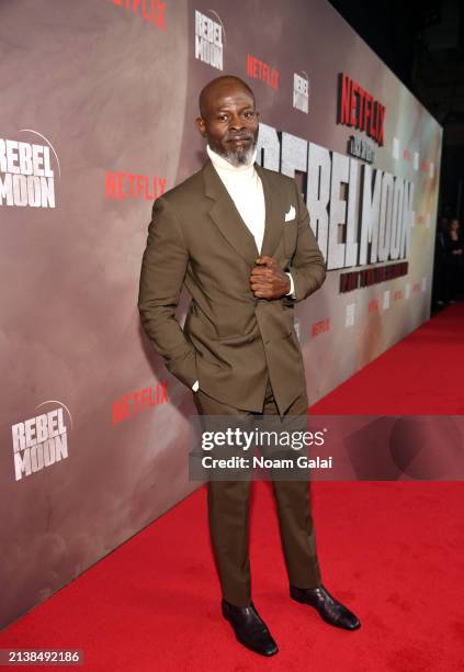 Djimon Hounsou attends Netflix's Rebel Moon Part Two: Songs Of The Rebellion Album Release Event at Knockdown Center on April 03, 2024 in Queens, New...