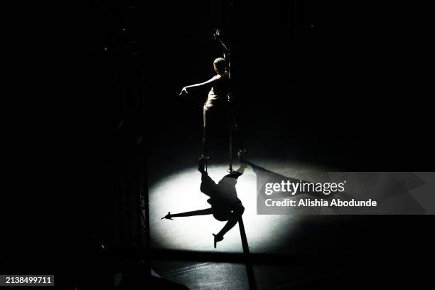 Blackstage pole dancer performs on stage at Clapham Grand on April 6, 2024 in London, England. Show organisers Blackstage are committed to making the...