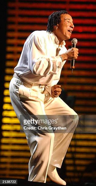 Singer Smokey Robinson performs at the 2003 Essence Festival at the 2003 Essence Festival July 5, 2003 in New Orleans, Louisiana. The performances...
