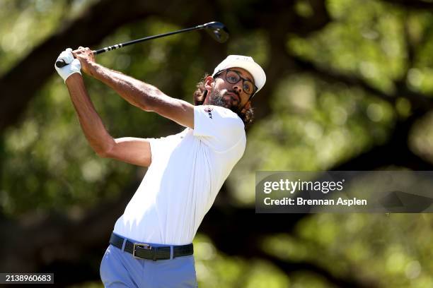 Akshay Bhatia of the United States plays his tee shoot on the 6th hole during the first round of the Valero Texas Open at TPC San Antonio on April...