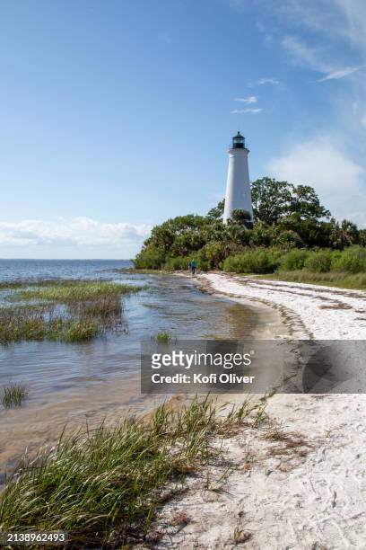 st. marks lighthouse in st. marks florida - st marks wildlife refuge stock pictures, royalty-free photos & images