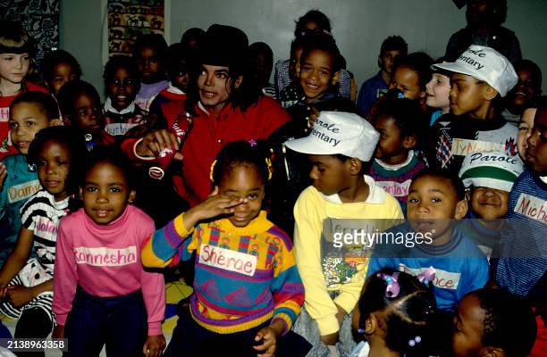 American singer Michael Jackson makes a guest appearance at Mills-Parole Elementary school in Annapolis, Maryland, circa 1990.