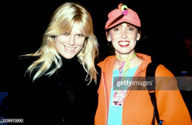 American actresses Patti Hansen and Shelley Duvall attend the Rolling Stones concert during the 1989 Steel Wheels tour at the Los Angeles Memorial...