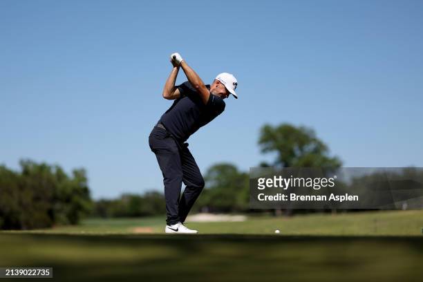 Alex Noren of Sweden plays his tee shoot from the 6th hole during the first round of the Valero Texas Open at TPC San Antonio on April 04, 2024 in...