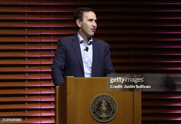 Jonathan Levin, dean of the Stanford Graduate School of Business, speaks during the Stanford Business, Government and Society Forum at Stanford...