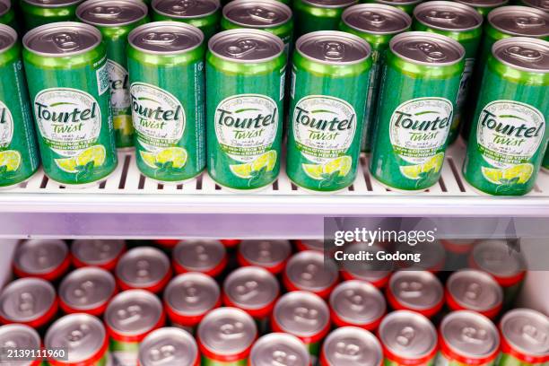 Lemon twist Tourtel can in cooler fridge. France.
