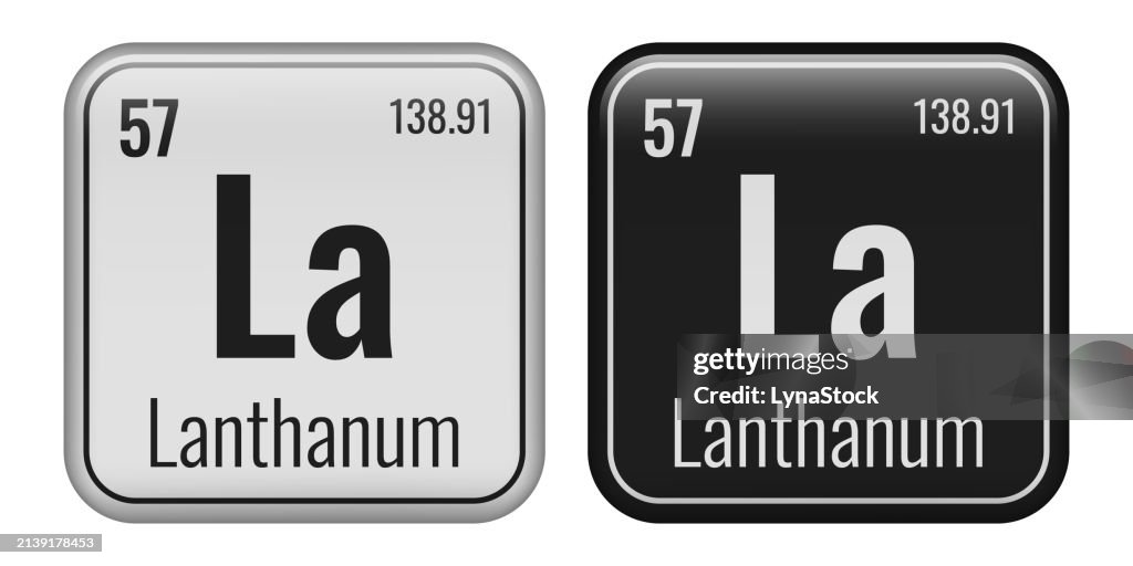 Lanthanum symbol. Chemical element of the periodic table. Vector illustration isolated on white background. Glass sign.