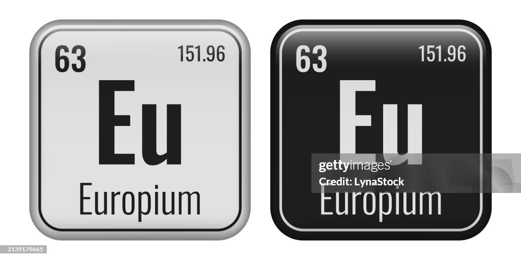 Europium symbol. Chemical element of the periodic table. Vector illustration isolated on white background. Glass sign.