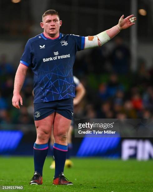 Dublin , Ireland - 6 April 2024; Tadhg Furlong of Leinster during the Investec Champions Cup Round of 16 match between Leinster and Leicester Tigers...
