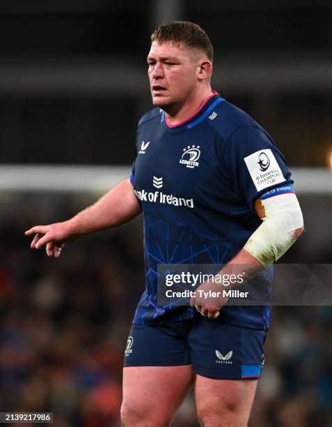 Dublin , Ireland - 6 April 2024; Tadhg Furlong of Leinster during the Investec Champions Cup Round of 16 match between Leinster and Leicester Tigers...