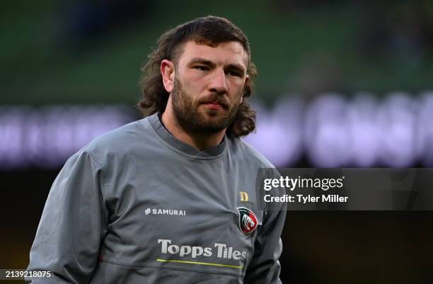 Dublin , Ireland - 6 April 2024; Kyle Hatherell of Leicester Tigers before the Investec Champions Cup Round of 16 match between Leinster and...