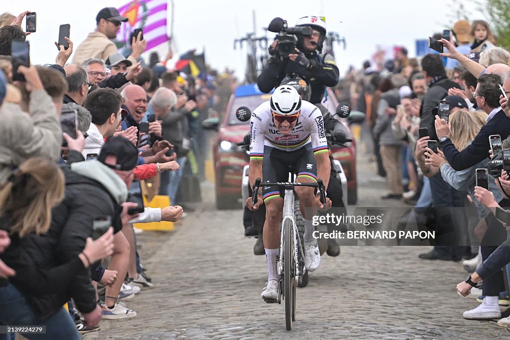 Dutch Rider Alpecin - Deceuninck team's Dutch rider Mathieu Van Der Poel cycles ...
