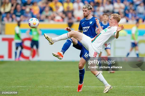 April 2024, Baden-Württemberg, Sinsheim: Soccer: Bundesliga, TSG 1899 Hoffenheim - FC Augsburg, Matchday 28, PreZero Arena. Hoffenheim's Anton Stach...