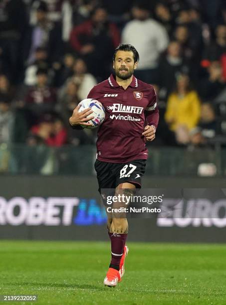 Antonio Candreva of US Salernitana 1919 is playing during the Serie A TIM match between US Salernitana and US Sassuolo in Salerno, Italy, on April 5,...