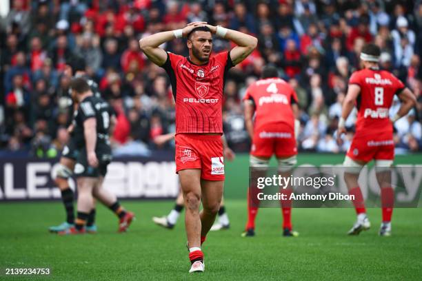 Matthis LEBEL of Stade Toulousain during the Investec Champions Cup match between Toulouse and Racing 92 at Stade Ernest-Wallon on April 7, 2024 in...