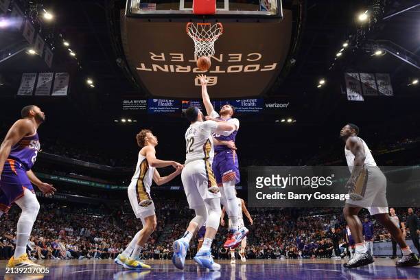 Jusuf Nurkic of the Phoenix Suns shoots the ball during the game against the New Orleans Pelicans on April 7, 2024 at Footprint Center in Phoenix,...