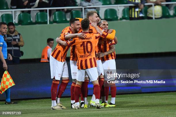 Players of Galatasaray celebrate Mauro Icardi's goal during the Turkish SuperCup match between Galatasaray and Fenerbahce at Sanliurfa Stadium on...