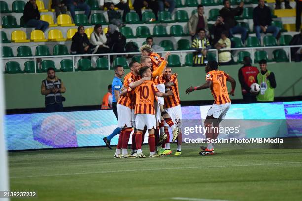 Players of Galatasaray celebrate Mauro Icardi's goal during the Turkish SuperCup match between Galatasaray and Fenerbahce at Sanliurfa Stadium on...