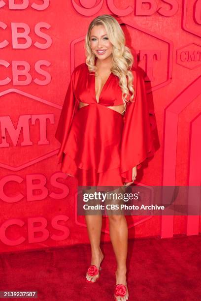 Madeline Merlo arrives at the 2024 CMT Music Awards in Austin, Texas on Sunday, April 7, 2024.