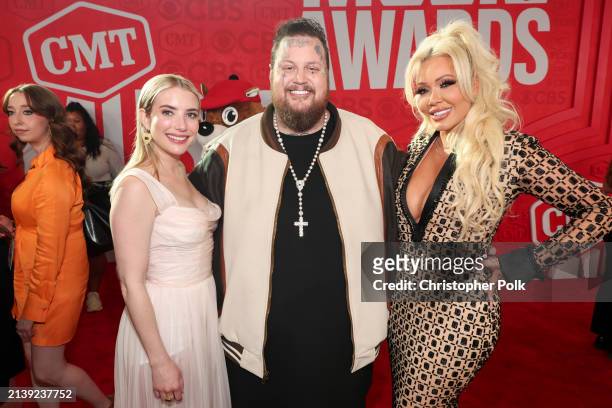 Emma Roberts, Jelly Roll and Bunnie XO at the 2024 CMT Music Awards held at the Moody Center on April 7, 2024 in Austin, Texas.