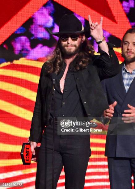 Warren Zeiders wins the Breakthrough Male Video Of The Year Award for "Pretty Little Poison" onstage at the 2024 CMT Music Awards held at the Moody...