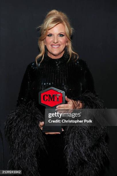 Trisha Yearwood poses with the Humanitarian Award at the 2024 CMT Music Awards held at the Moody Center on April 7, 2024 in Austin, Texas.