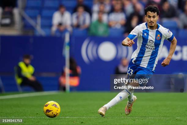 Omar El Hilali of RCD Espanyol during the La Liga Hypermotion, date 34 between RCD Espanyol and Albacete Balompie played at Stage Front Stadium on...