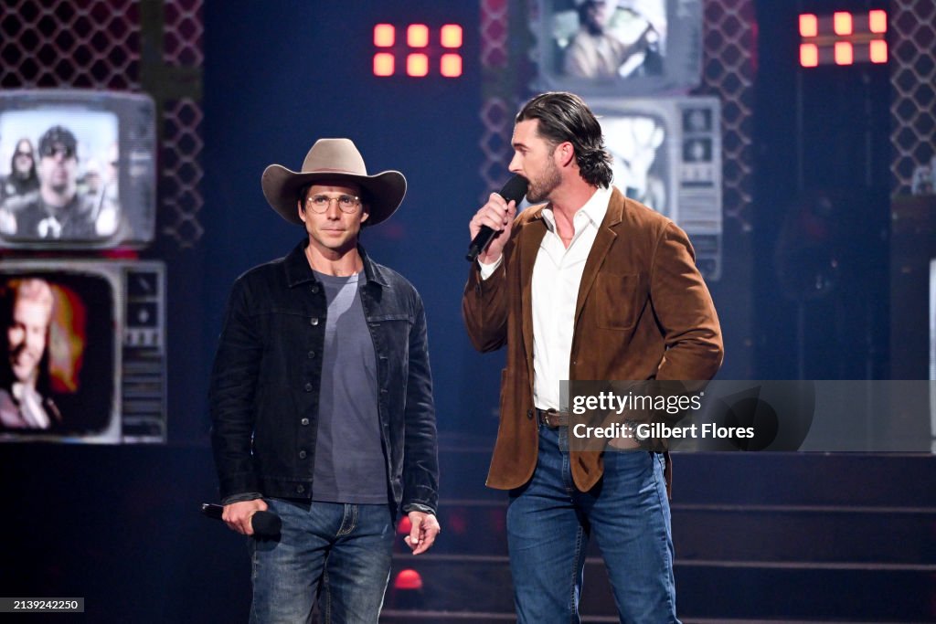 Lukas Riley Lukas Nelson and Riley Green speak onstage at the 2024 CMT Music ...