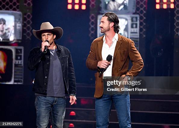 Lukas Riley Lukas Nelson and Riley Green speak onstage at the 2024 CMT Music ...