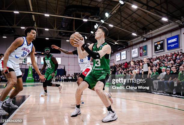April 04: Drew Peterson of the Maine Celtics prepares to shoot the ball during the game against the Long Island Nets during the 2023-24 G League...