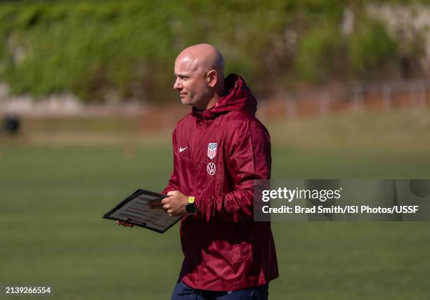 Philip Poole of the United States walks onto the field during USWNT training at Children's Healthcare of Atlanta Training Ground on April 4, 2024 in...