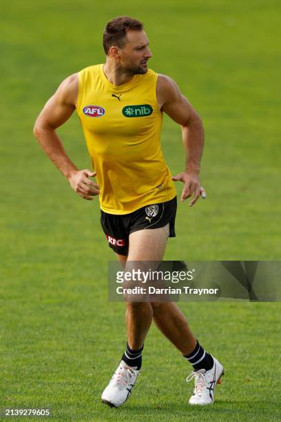 Toby Nankervis of the Tigers is seen during a Richmond Tigers AFL training session at Punt Road Oval on April 05, 2024 in Melbourne, Australia.