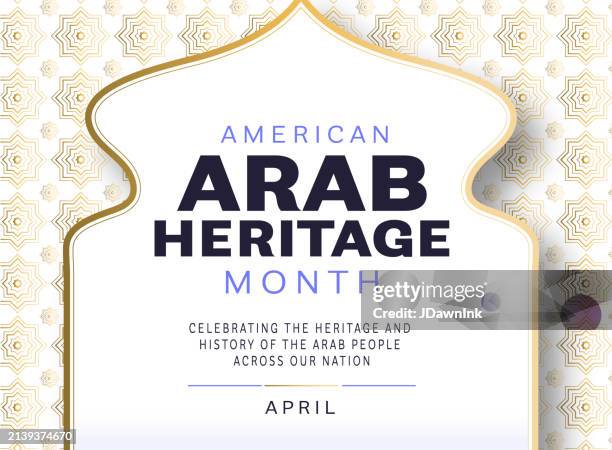 ilustraciones, imágenes clip art, dibujos animados e iconos de stock de plantilla de diseño de banner web de abril del mes de la herencia árabe americana con elementos de estilo árabe - historia social