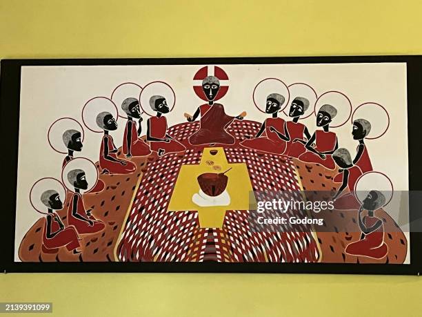 Painting depicting the Last Supper in the dining hall in Keur Moussa benedictine abbey, Keur Moussa, Senegal.