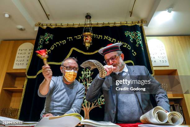 Purim celebration in Beth Yaacov synagogue, Paris, France.