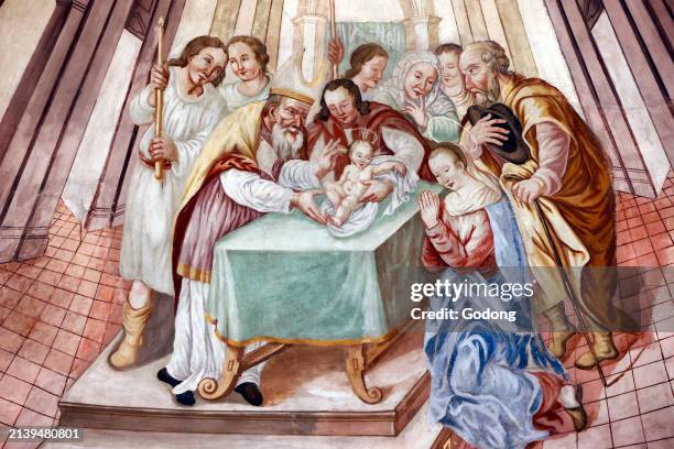 Our Lady Of The Assumption Baroque Church. The Circumcision of Jesus Christ. Fresco. Cordon. France.