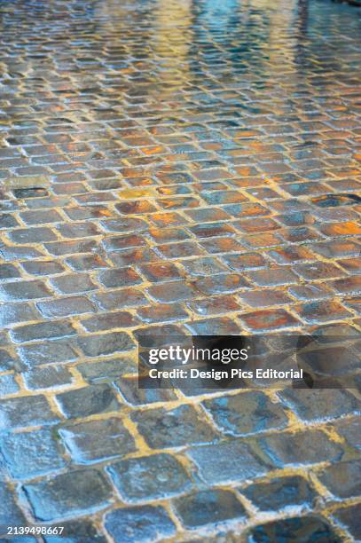 Square Stone Blocks on A Floor With A Reflection on The Shiny Surface. Beirut, Lebanon.